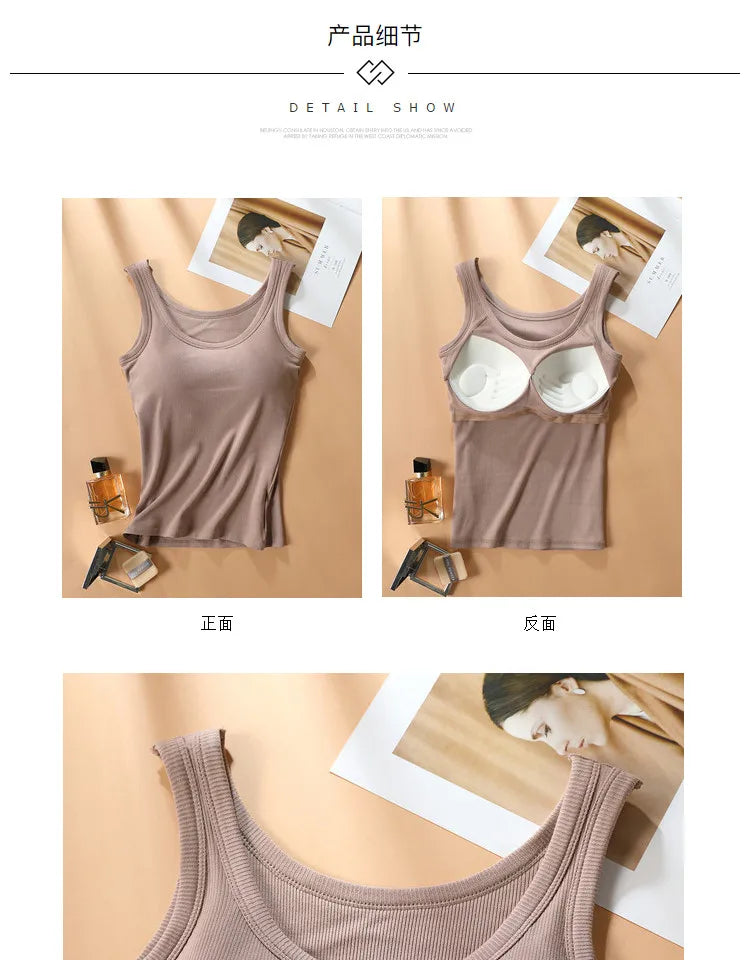 2025 New Summer Women Sleeveless Vest Built in Bra Camisole Korean Style Tank Top Women Clothing Tank Top Women