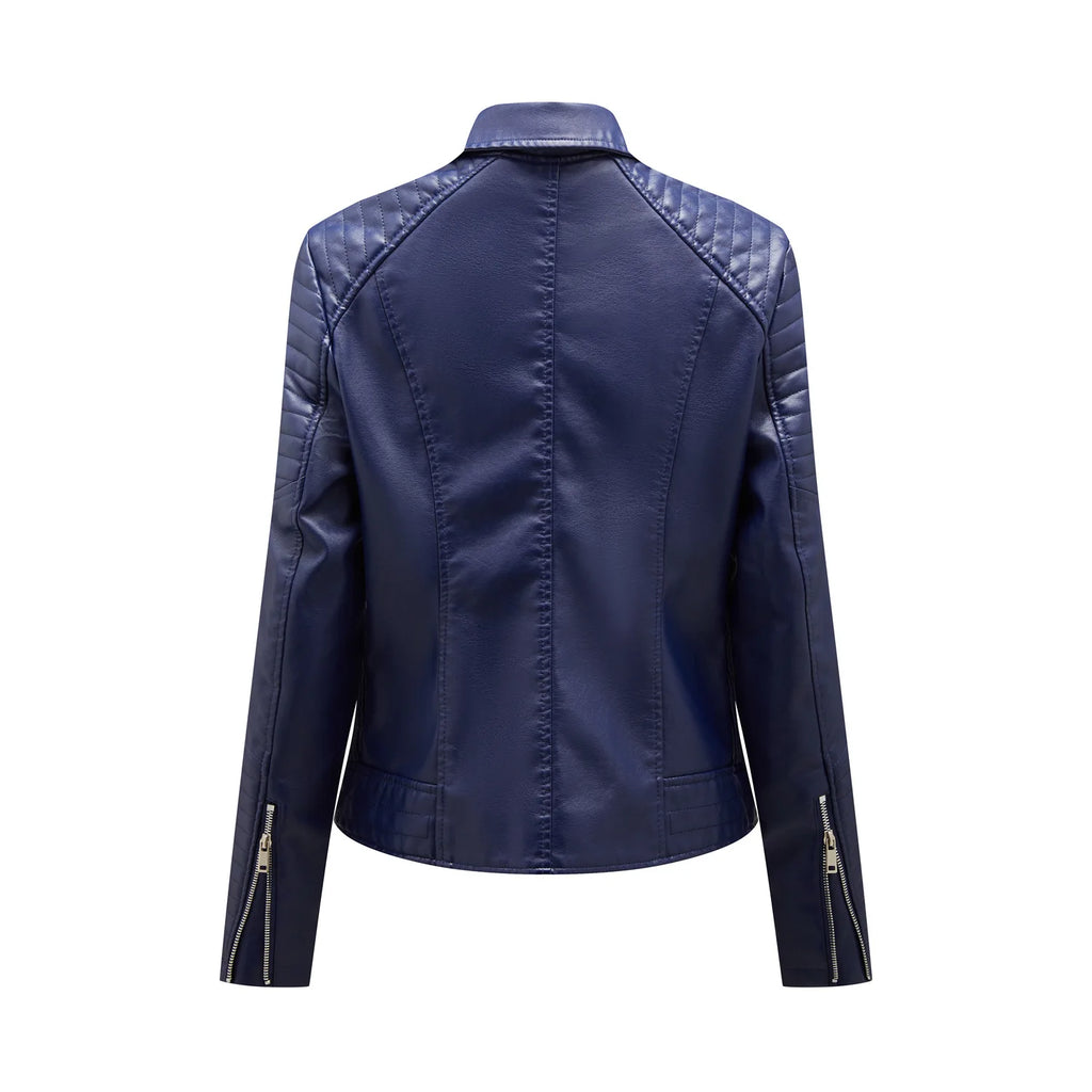 Spring and Autumn short women's leather jacket, Slim lapel biker suit, oblique zipper jacket women's coat