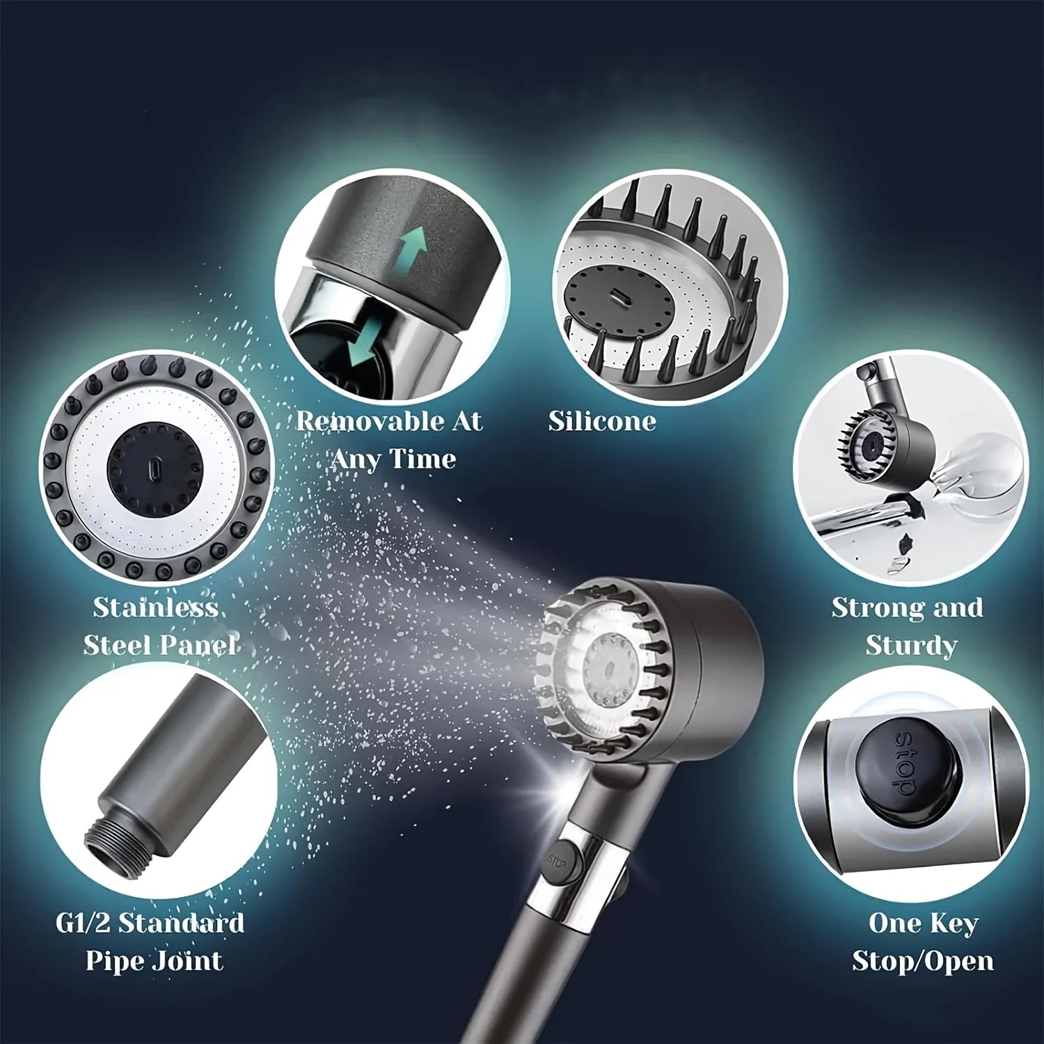 2026 new ion drop shower head with handheld filter shower, turbocharger with multiple spray modes, built-in filter on/off switch