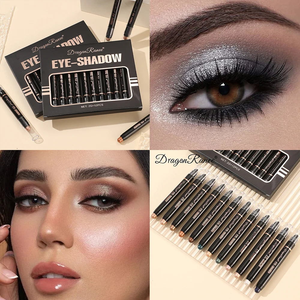 12-Piece Eye Shadow Pen Set, Pearlescent Fine Shimmer, Delicate Silky, Non-Smudged Eye Shadow, Eye Modification, Long-Lasting Ma