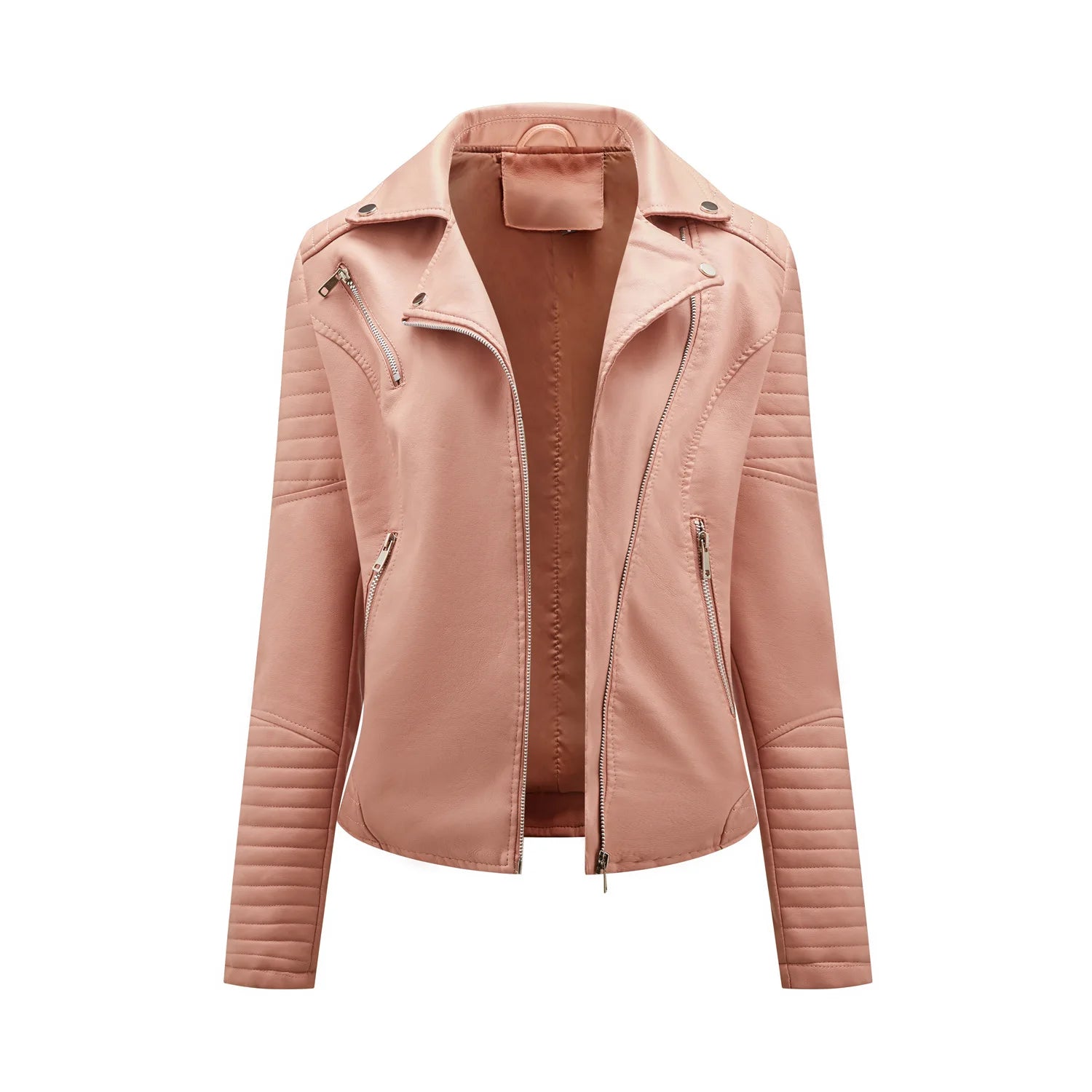 Spring and Autumn short women's leather jacket, Slim lapel biker suit, oblique zipper jacket women's coat
