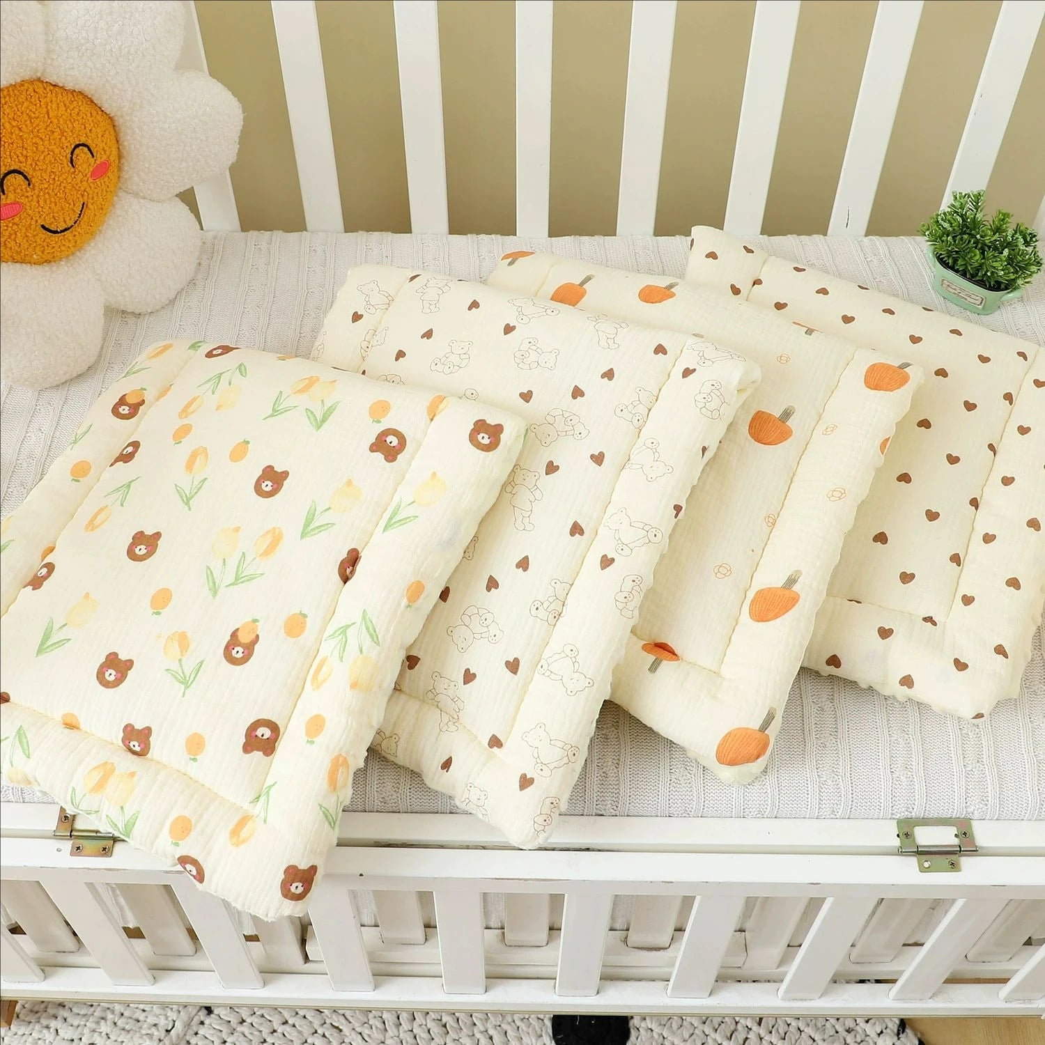 Cartoon Bear Baby Stroller Seat Cushion Cotton Soft Newborn Car Seat Pad Infant Pushchair Mattress Mat Kid Pram Accessories
