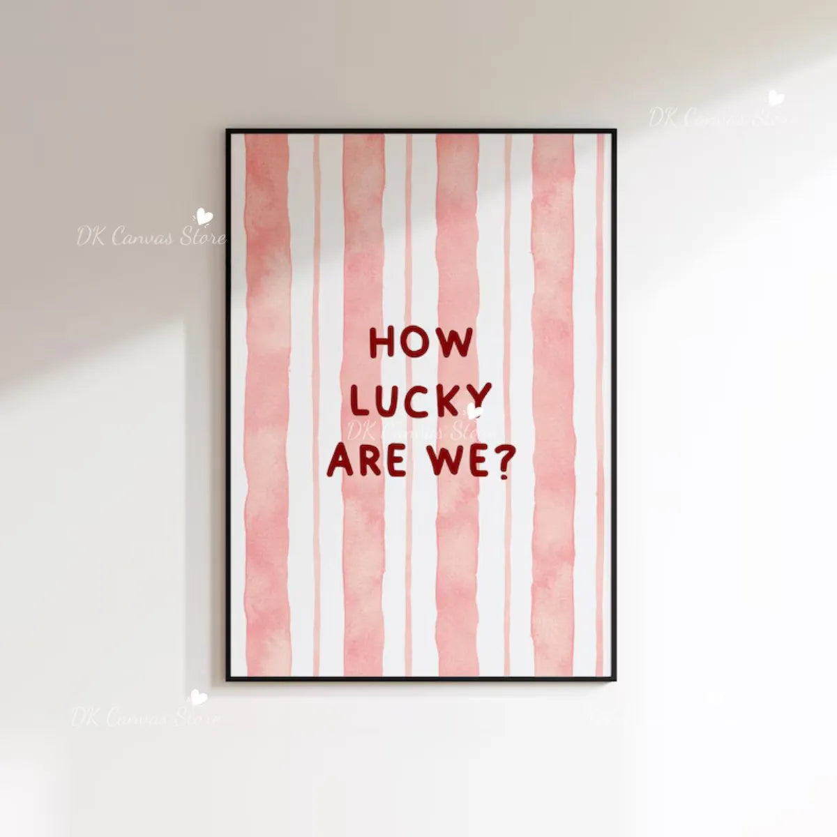 "How Lucky Are We" Quote Canvas Print Poster Modern Heart Stripe Art Prints Bedroom Living Room Wall Art Home Decor Poster
