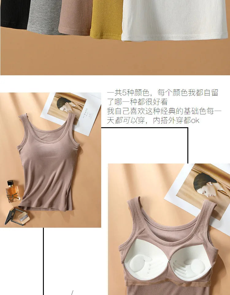 2025 New Summer Women Sleeveless Vest Built in Bra Camisole Korean Style Tank Top Women Clothing Tank Top Women