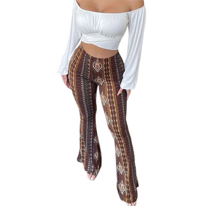 Viral Tiktok Forbidden Pants Bohemian Flare Ethnic Tribal Print Bell Bottom Yoga Palazzo Horse High Waist Vintage Hippie Pants